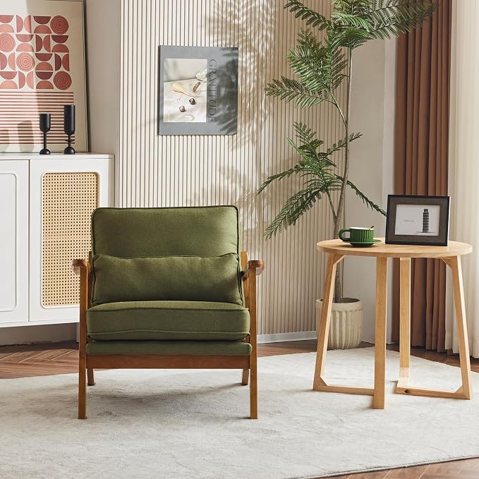 Karl home Accent Chair Wide Armrest Mid-Century Lounge Chair Linen Fabric - Image 5