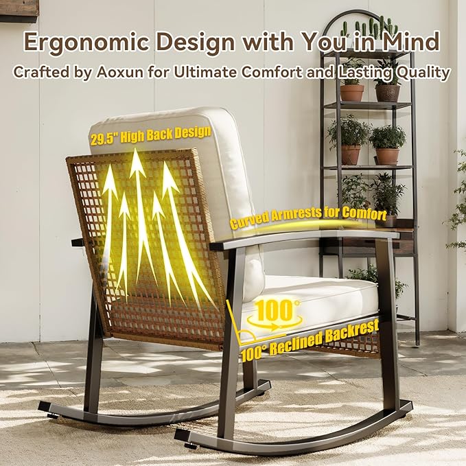 Aoxun 3-Piece Outdoor Rocking Bistro Set, Patio Furniture Set - Image 3