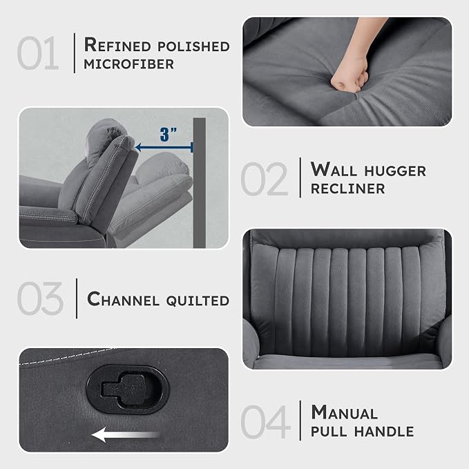 Lexicon Manual Double Reclining Sofa, Polished Microfiber Upholstered 3 Seater - Image 3