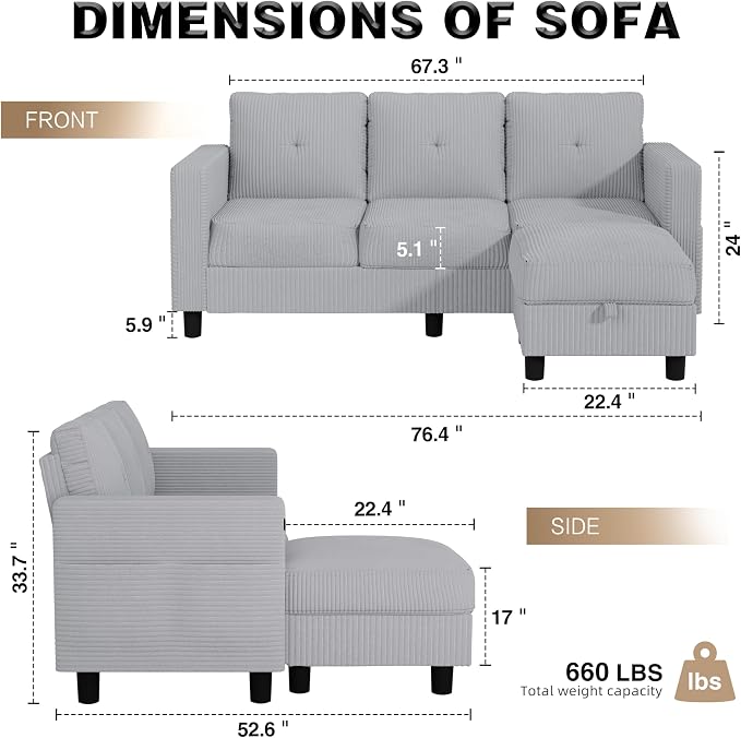 JAMFLY Convertible L-Shaped Sectional Sofa - Image 2