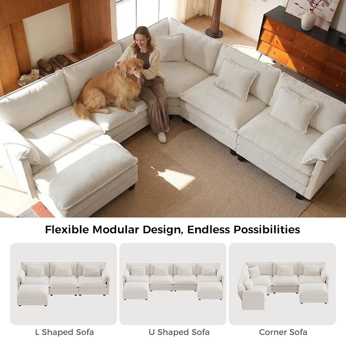 ELUCHANG 114" Oversized V-Shaped Cloud Couch Modular Sectional Sofa - Image 9