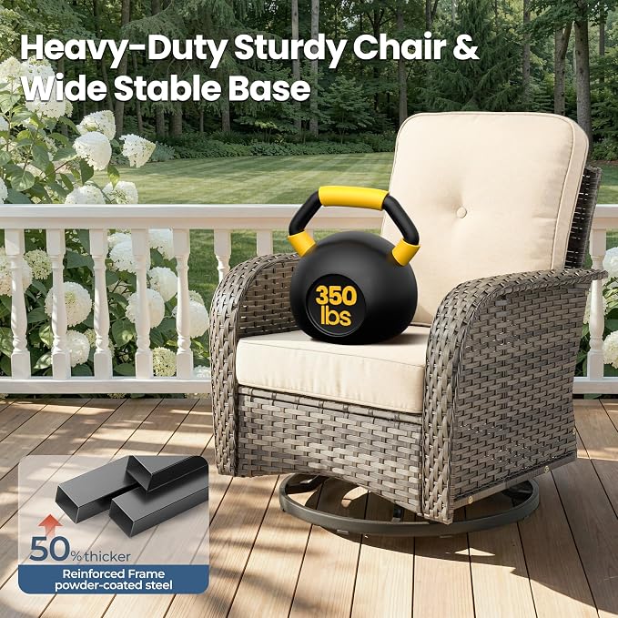 Weaxty 7 Pieces Patio Furniture Set, Wicker Outdoor Swivel Rocking Chairs - Image 6