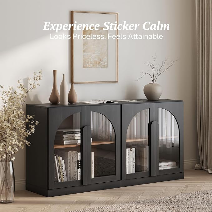 BELLEZE 2 Tier Bookshelf with Arched Glass Door - Image 3