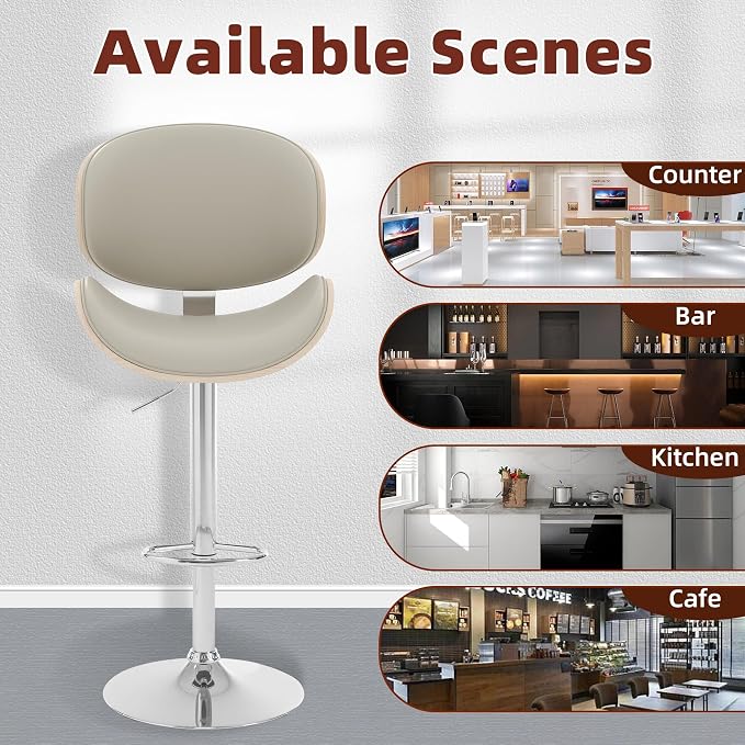 civama Bar Stools Set of 2 for Kitchen Counter, Adjustable Bar Height Chairs - Image 8