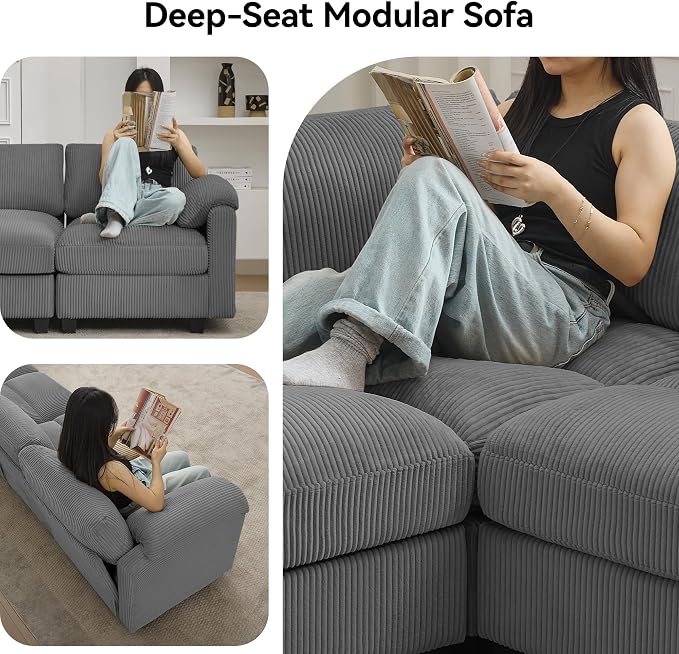 87.5'' L Shaped Modular Sectional Sofa, 3 Seater Cloud Couch - Image 6