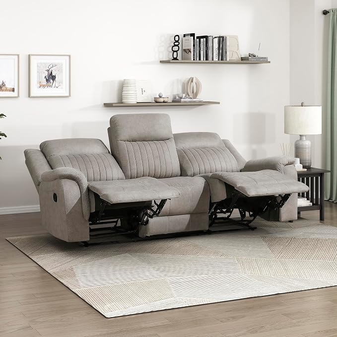 Lexicon Manual Double Reclining Sofa, Polished Microfiber Upholstered 3 Seater - Image 8