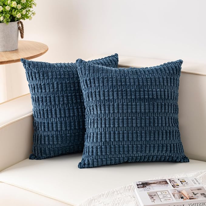 Pack of 2 Corduroy Decorative Throw Pillow Covers 22x22 Inch Soft Striped by Unknown
