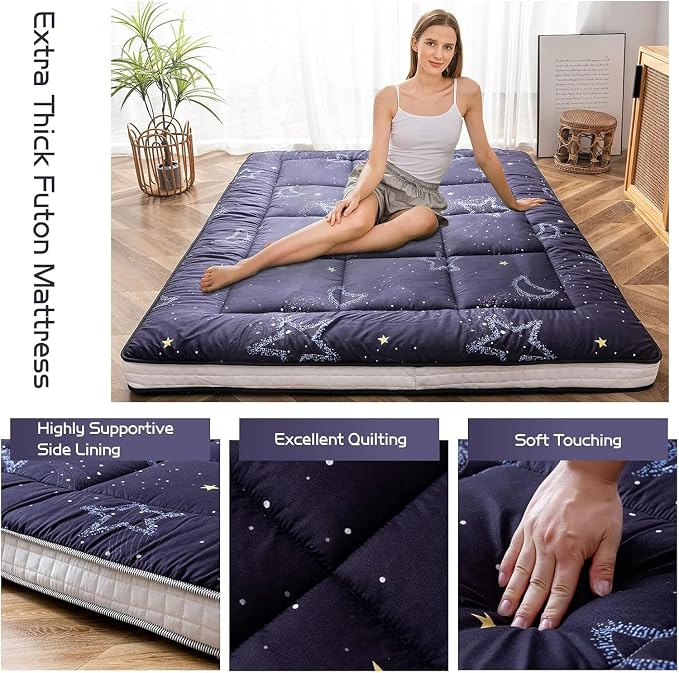 MAXYOYO Black Moon and Star Futon Mattress, Japanese Floor Mattress Quilted - Image 4