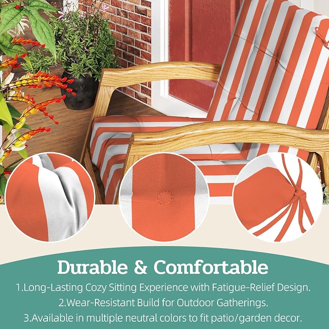 Outdoor Chair Cushions Set of 2, High Back Soft Seat Pad, Indoor Outside Use - Image 5