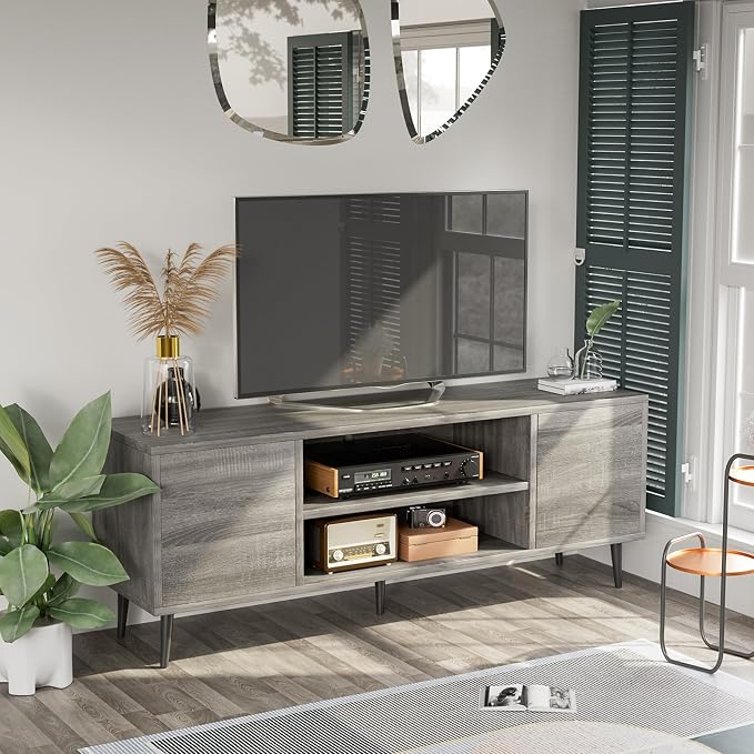 JUMMICO TV Stand for 65 Inch TV, Mid Century Modern TV Stand, Entertainment by JUMMICO