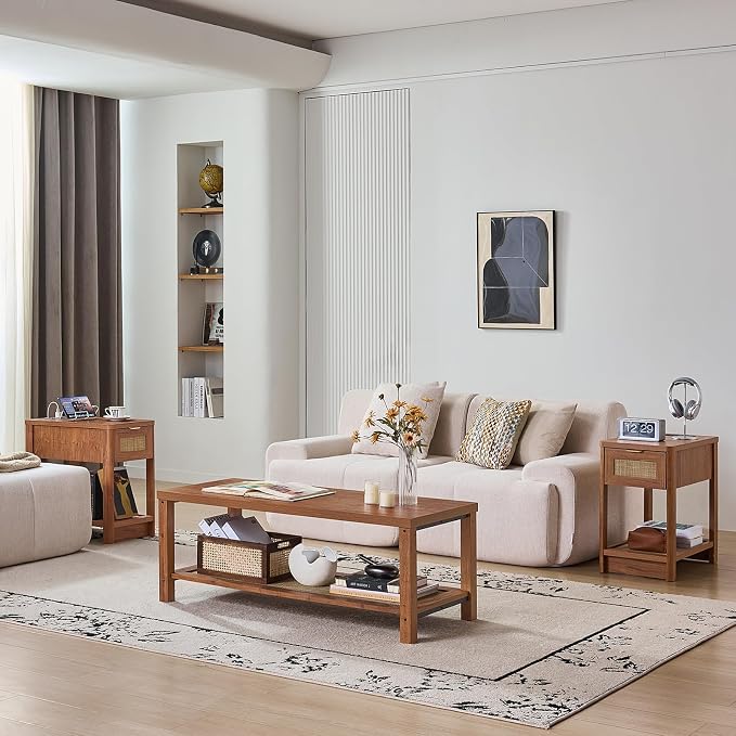Lerliuo Boho Coffee Tables for Living Room, Rattan Center Table - Image 7