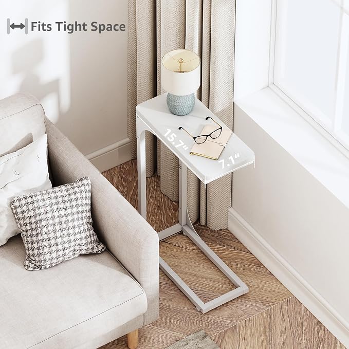 QEEIG Narrow C Shaped Side Table Set of 2 Living Room Sets Slim Couch Tray - Image 4