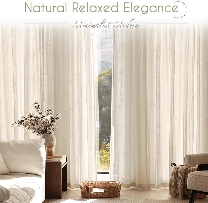 Apricot Linen Curtain 96 inch Length 2 Panels Set Back Tab Light Filtering - Image 7