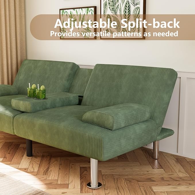 Flamaker Futon Sofa Bed Corduroy Folding Couch Adjustable Sleeper Sofa Bed - Image 7