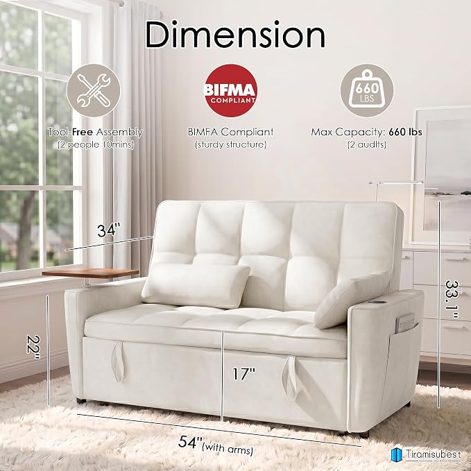54'' Sleeper Sofa Bed, Convertible Pull Out Couch Futon - Image 2