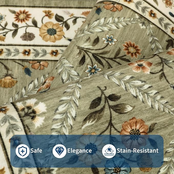 Washable Kitchen Runner 2x6 Non-Slip Floral Carpet Runner - Image 4