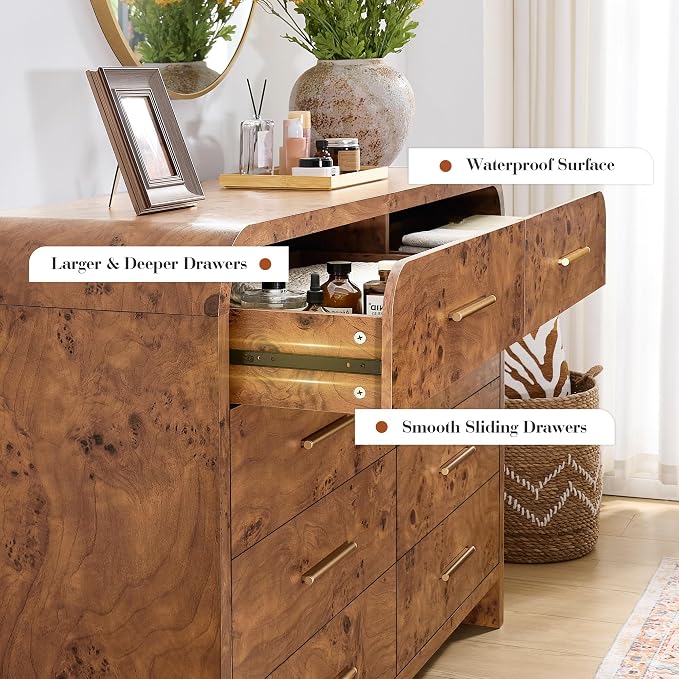Curved 8-Drawer Dresser for Bedroom, 53.82" Wide Modern Chest of Drawers - Image 7