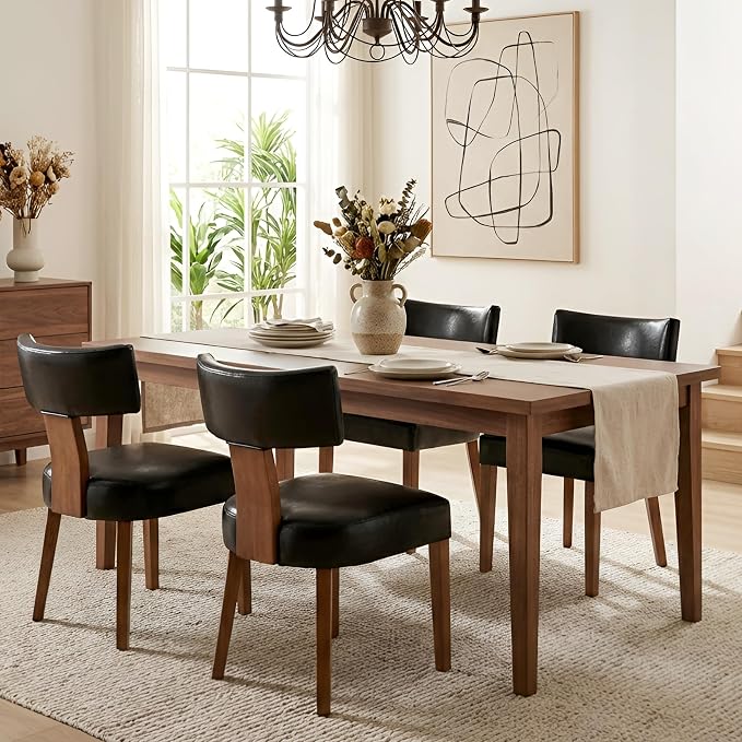 HNY Mid Century Modern Dining Chairs Set of 4, Farmhouse PU Leather Upholstered - Image 7