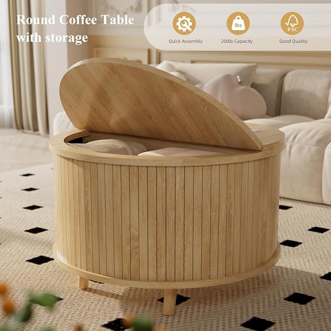 Easyego 31.5" Fluted Round Coffee Table - Image 4