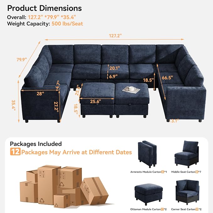 127'' Oversized U Shaped Modular Sofa, Sectional Couches - Image 2