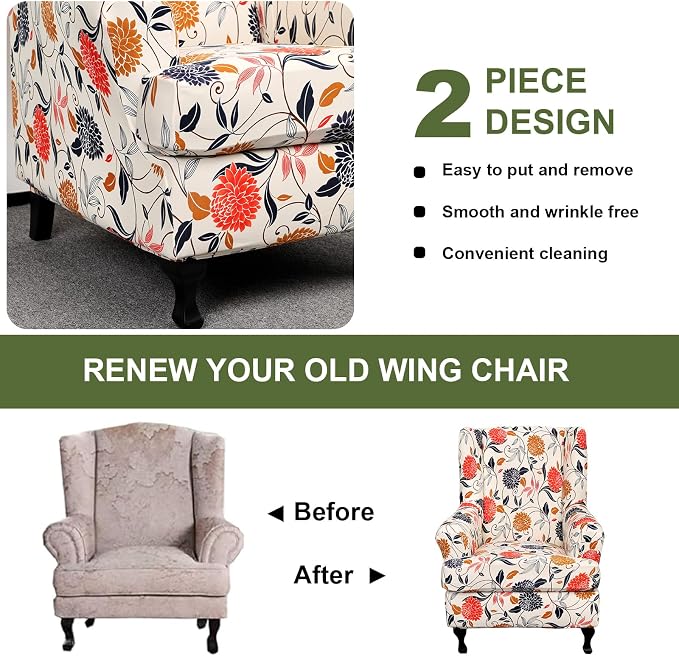 HAOYONG Wing Chair Slipcovers Printed Wingback Chair Covers 2 Pieces Wingback - Image 7