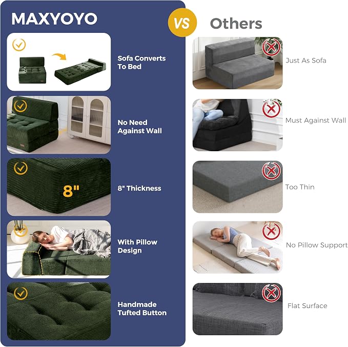MAXYOYO 8" Folding Sofa Bed, Fold Out Chair Bed Sleeper Chair, Convertible - Image 7