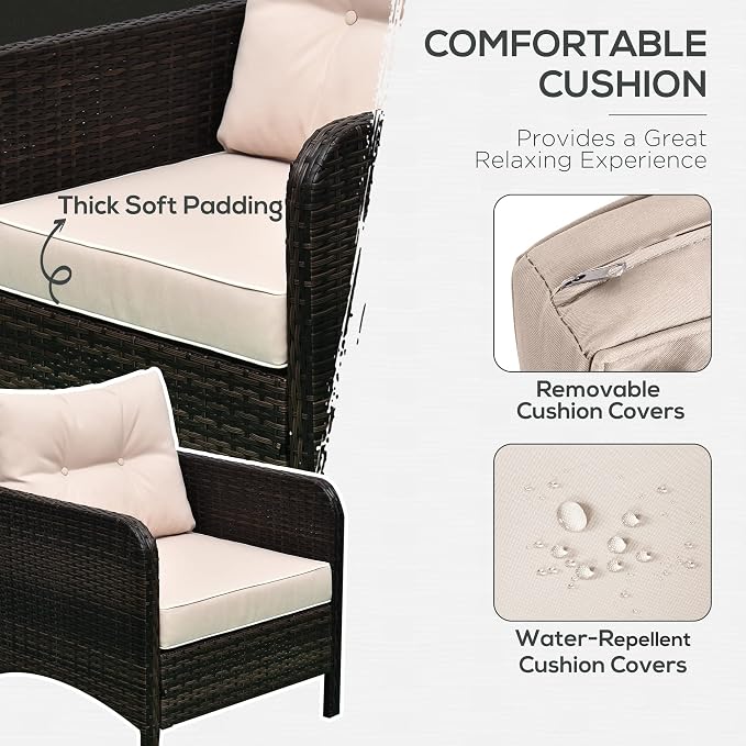 Outsunny 5 Pieces Rattan Wicker Lounge Chair Outdoor Patio Conversation Set - Image 4