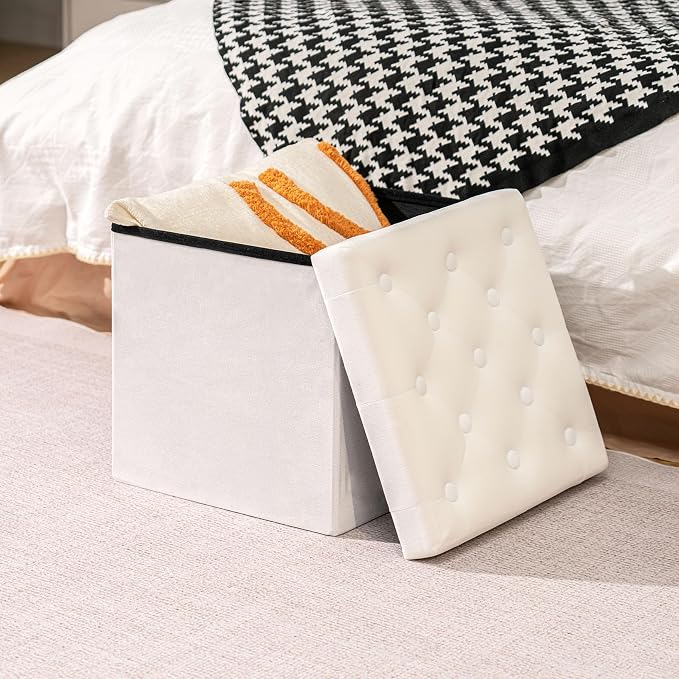 B FSOBEIIALEO Storage Ottoman Velvet Tufted Folding Ottomans Footstool Rest Seat - Image 2