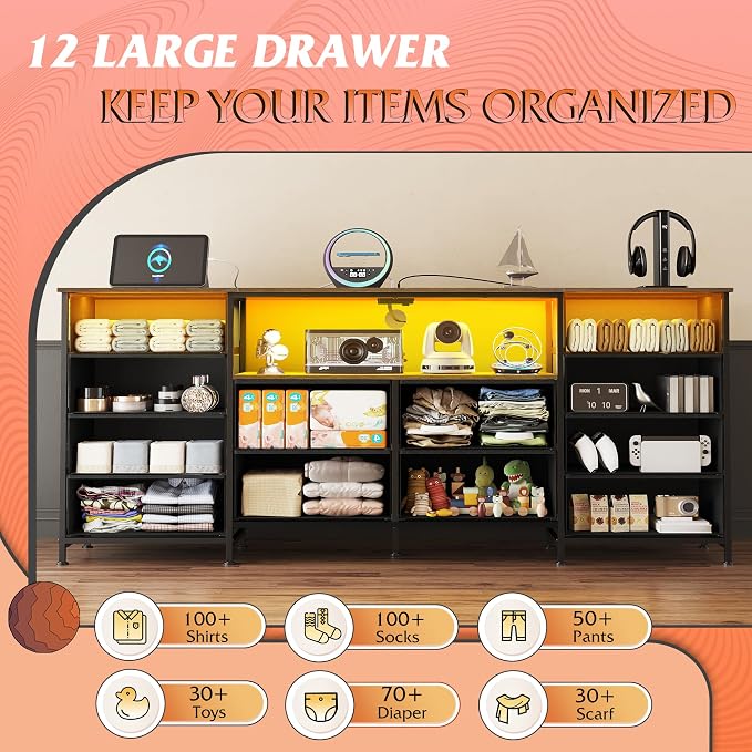 WLIVE 12 Drawer Dresser for Bedroom, Dresser TV Stand for 65, 75 inch TV - Image 4