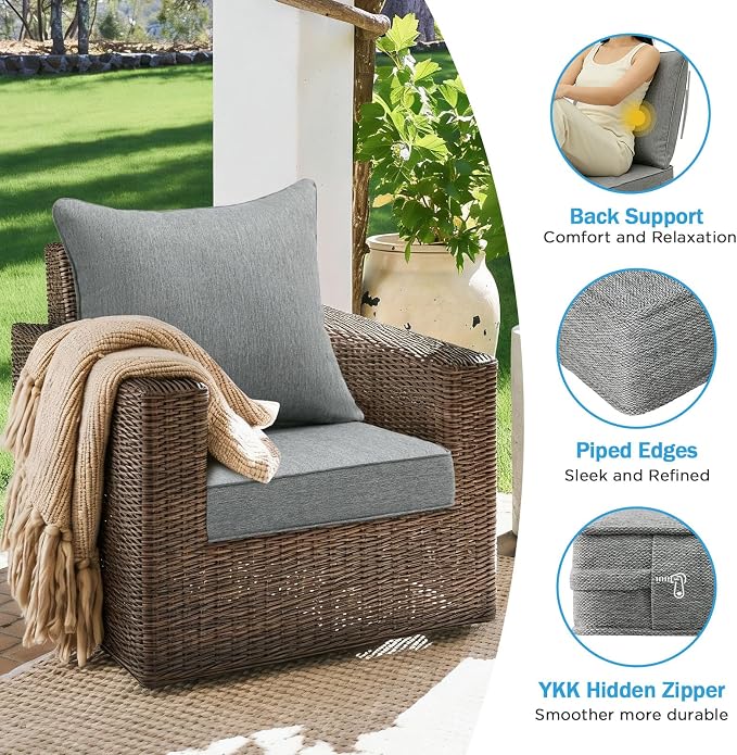 Outdoor Deep Seat & Back Cushion Set, 24 x 24 Inch Water Repellent and Fade - Image 5