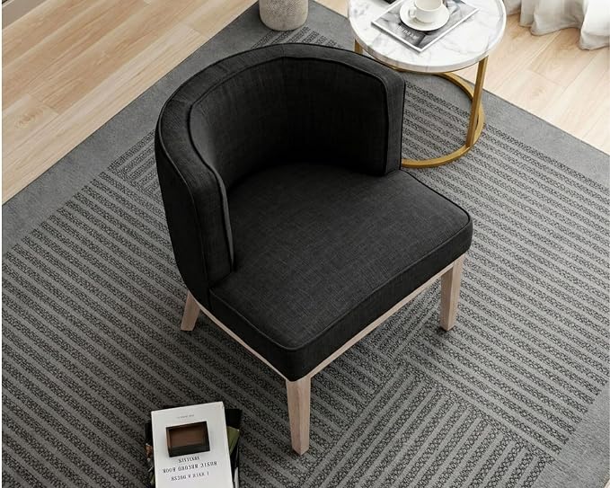 Gray Barrel Chair, Small Round Accent Chair, Comfy Linen Accent Chair - Image 4