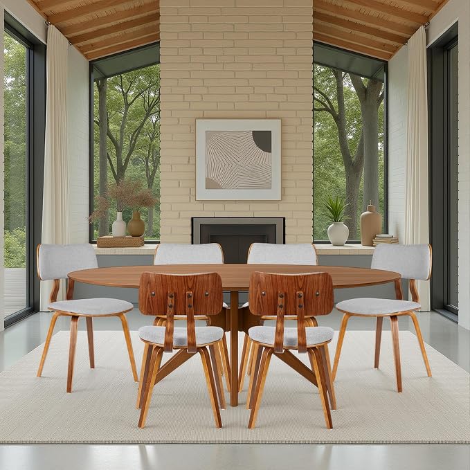 Armen Living Jaguar Mid-Century Dining Chair in Walnut Wood and Gray Fabric by ArmenLiving