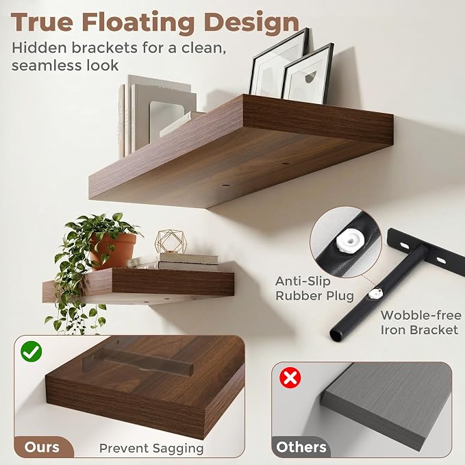 12 inch Deep Floating Shelves for Wall, 48 inch Wide Engineered Wood Wall - Image 4