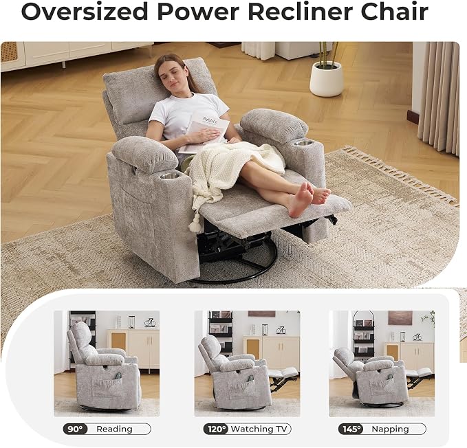 Oversized Power Recliner Chair Swivel Glider - Image 8
