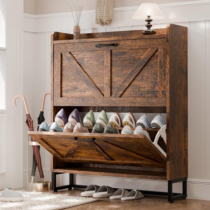 MU Shoe Storage Cabinet with 2 Flip Drawers, Freestanding Shoe Rack Cabinet by MU