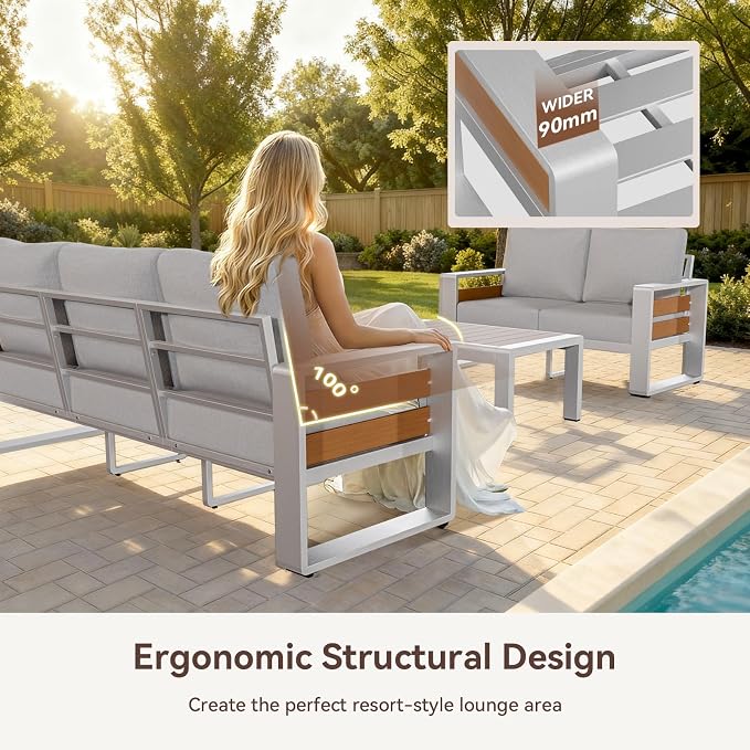 Aoxun Aluminum Outdoor Patio Furniture Set, 2 Seats Metal Sectional Patio - Image 4