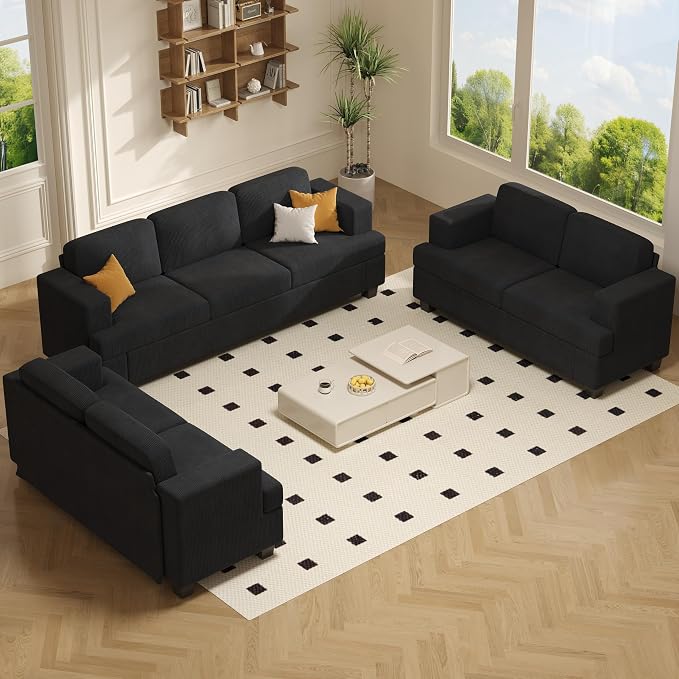 Apicizon Modern Loveseat Set of 2 & 3-Seater Sofa, Corduroy Couch 3 Piece Sofa by APICIZON