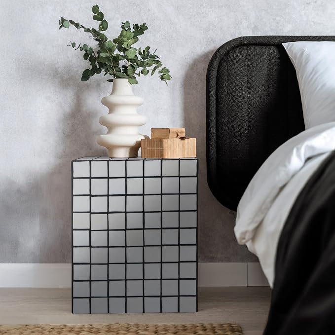JONATHAN Y Callista White/Black Modern Ceramic Tiled Cube Side Table, 18-Inch - Image 2