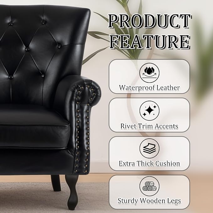 Modern Accent Chair Set of 2, Mid-Century PU Leather Armchair - Image 6