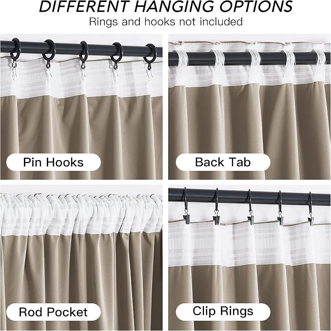 RYB HOME Camel Beige Velvet Curtains 63 inches Length - Image 2