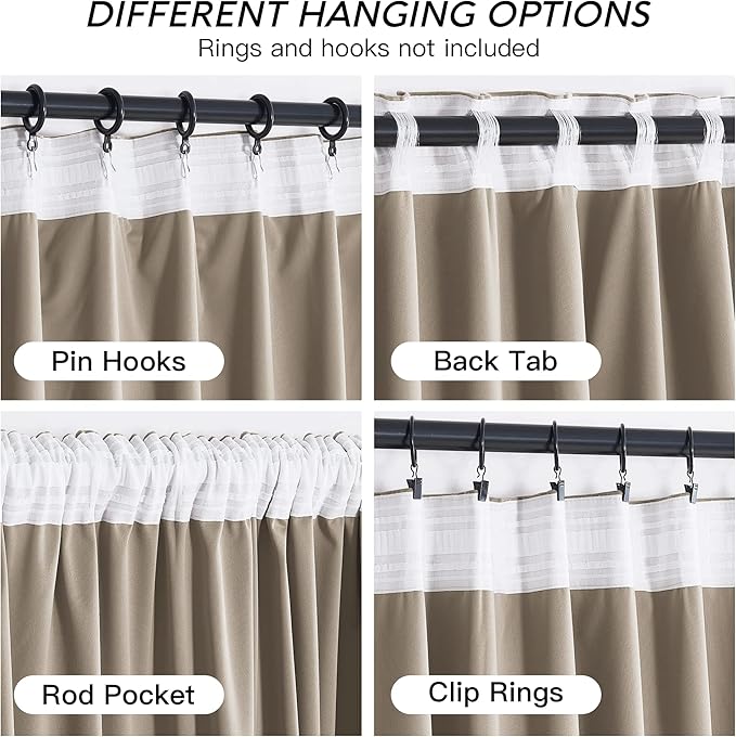 RYB HOME Camel Beige Velvet Curtains 108 inch, Room Darkening Window Curtains - Image 4
