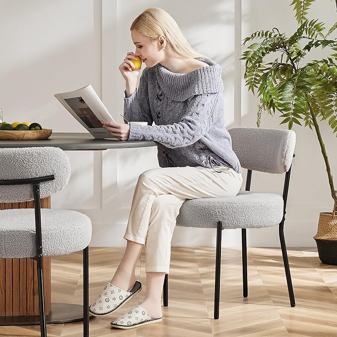 Sweetcrispy Dining Chairs Set of 2, Boucle Upholstered Modern Mid Century Round - Image 5