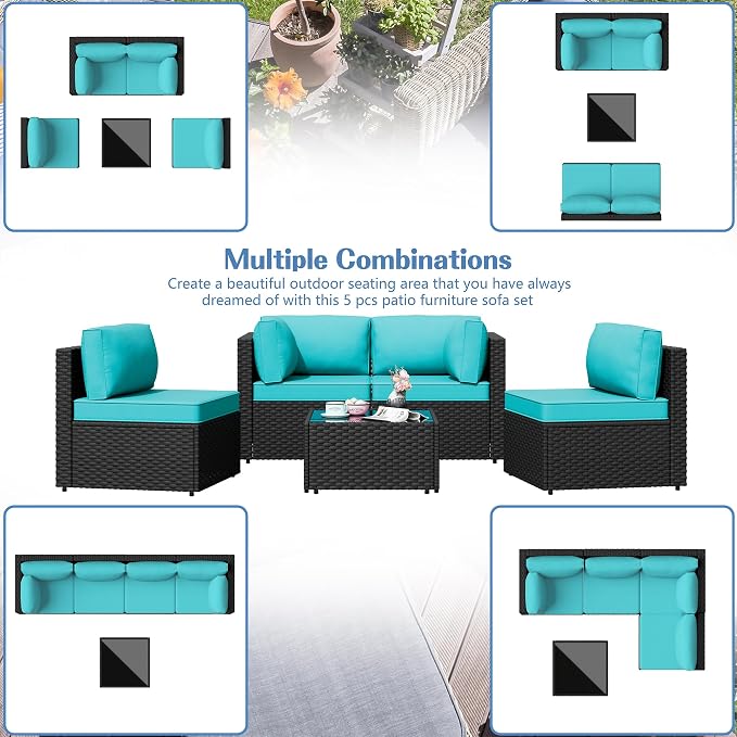 5 Piece Outdoor Patio Furniture Set, All Weather Conversation Set - Image 7