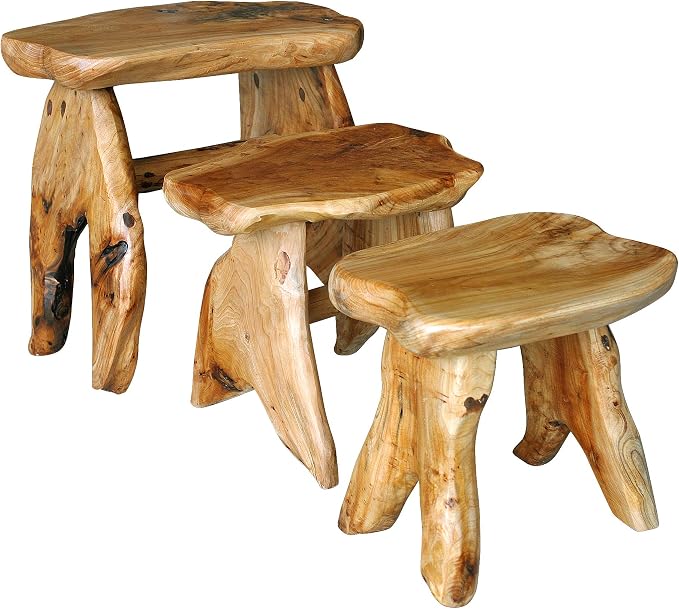 Greenage Cedar Roots Wooden Stool Naturally Shape Large 20" x 13" x 18" H Wood - Image 8