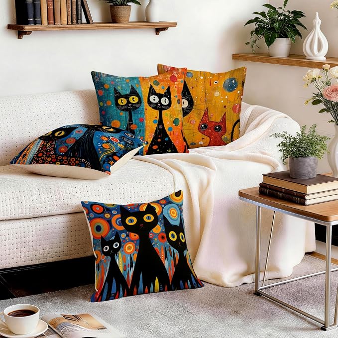 OBSEDE Black Cat Abstract Art Decorative Throw Pillow Covers 18 × 18 in - Image 9