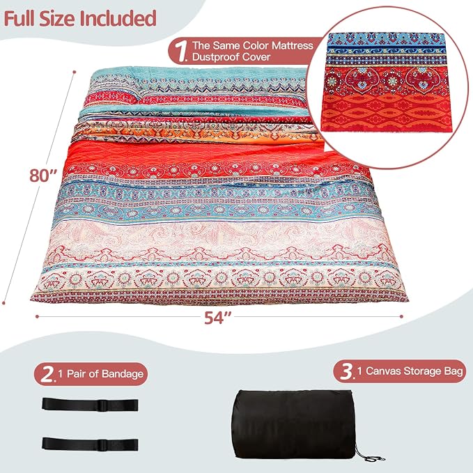 MAXYOYO Bohemian Retro Mattress Vintage Floral Japanese Futon Roll Up Tatami - Image 2