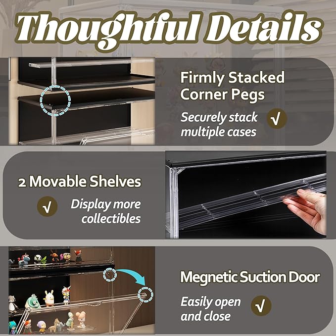Clear Display Case for Collectibles, 3-Tier Adjustable Figure Display Case - Image 3