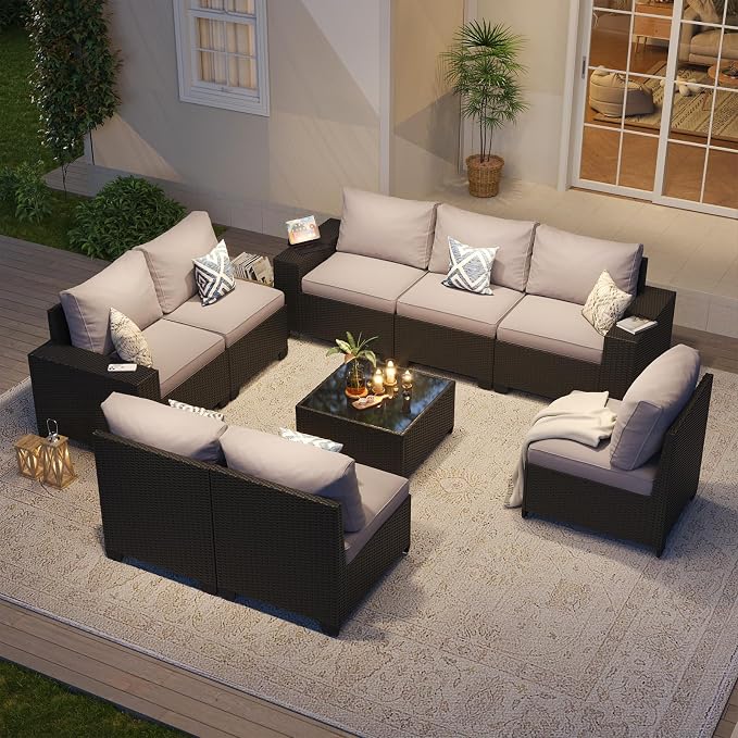Aoxun Patio Furniture Set, Widen Armrests Wicker Outdoor Sectional by Aoxun