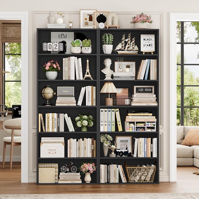 FOTOSOK 6-Tier Open Bookcase and Bookshelf Set of 2, Freestanding Display - Image 6