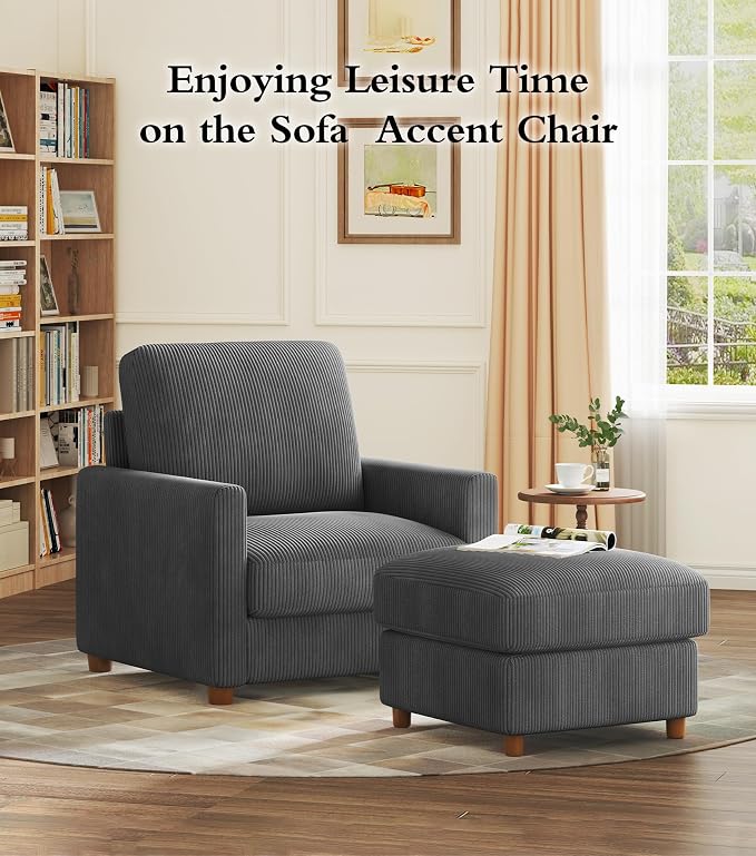 Kidirect 35.5in Oversized Accent Chair, Corduroy Reading Chair - Image 7